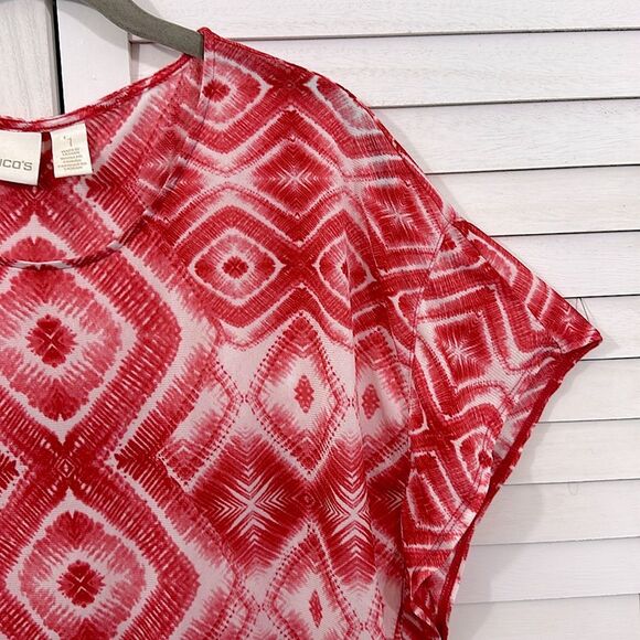 Chico’s Top Size 1 Medium Red Tie Dye Boxy Flowy - Picture 4 of 14